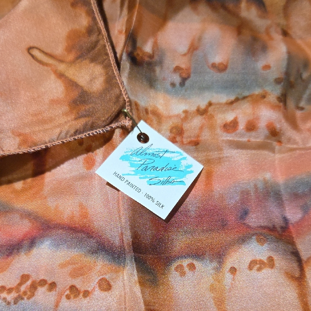 Vintage, Almost Paradise Silks, Silk Scarf - Orange and Brown